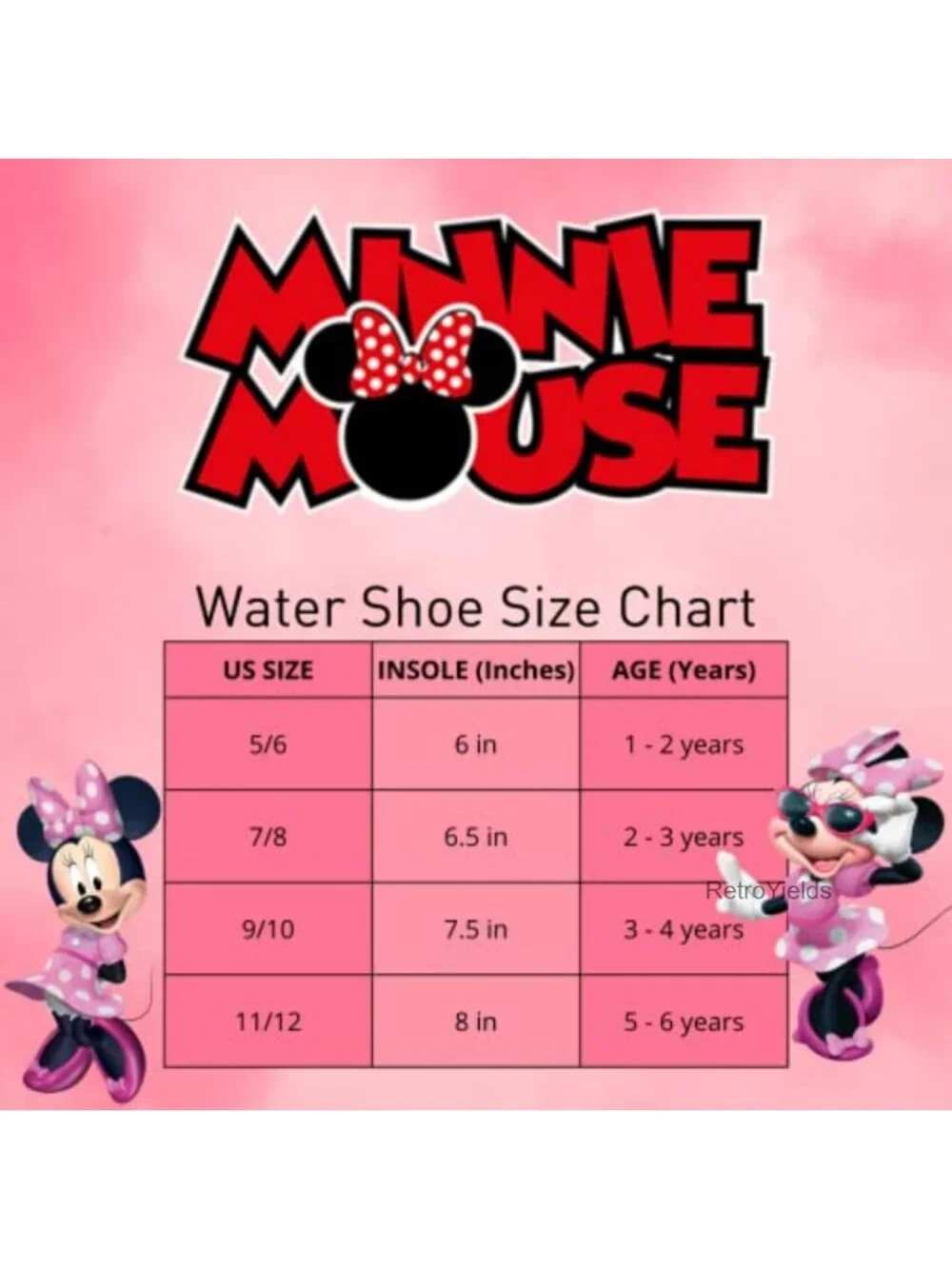 Minnie Mouse Girls Water Shoes Closed Toe Quick Dry Aqua Socks for Toddler